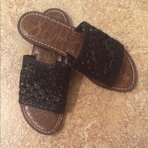 Sam Edelman Black and Brown Leather Slide Sandals